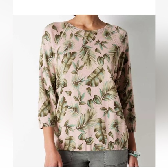 J. Jill Sweaters - J. Jill Cream and Green Leaf Print Sweater